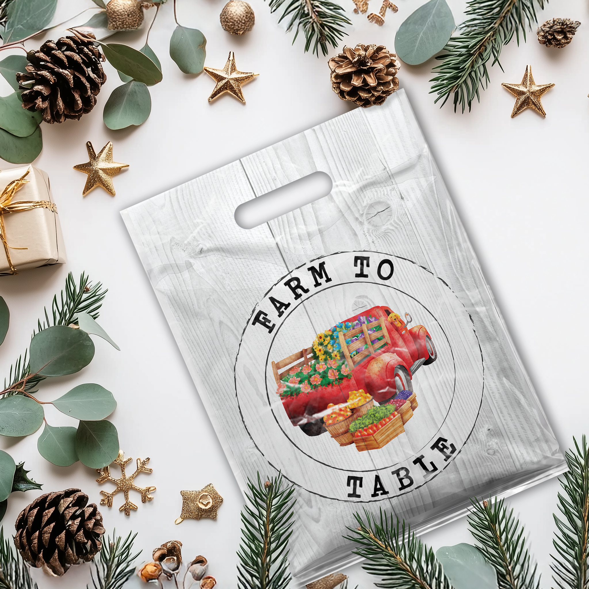 12x15 Farmer's Market Poly Merchandise Bags – Retail Bags with Die-Cut Handles (2 Mil)
