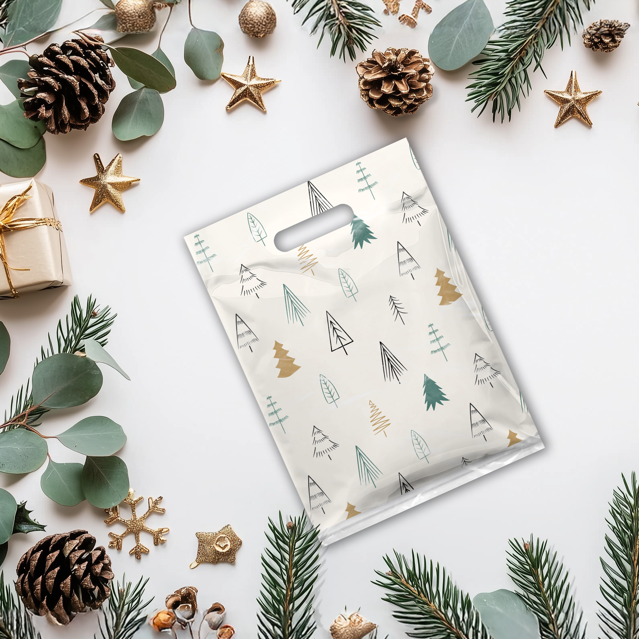 12x15 Fir Trees Designer Poly Plastic Merchandise Bags Premium Printed Bags