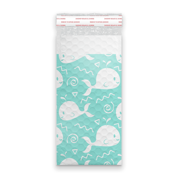 4x8 Blue Whales Designer Self Seal Poly Bubble Mailers Shipping Envelopes Custom Boutique Padded Bags - Pro Supply Global