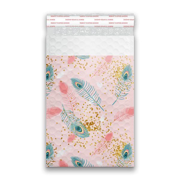 6x9 Pink Peacock Designer Self Seal Poly Bubble Mailers Shipping Envelopes Custom Boutique Padded Bags - Pro Supply Global