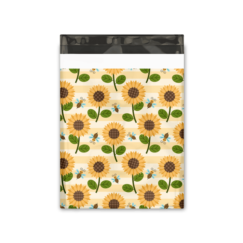 12x15" Sunflowers and Bees Designer Poly Mailers Shipping Envelopes Premium Printed Bags - Pro Supply Global