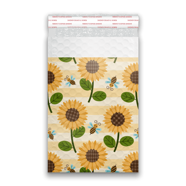 6x9 Sunflowers and Bees Designer Self Seal Poly Bubble Mailers Shipping Envelopes Custom Boutique Padded Bags - Pro Supply Global