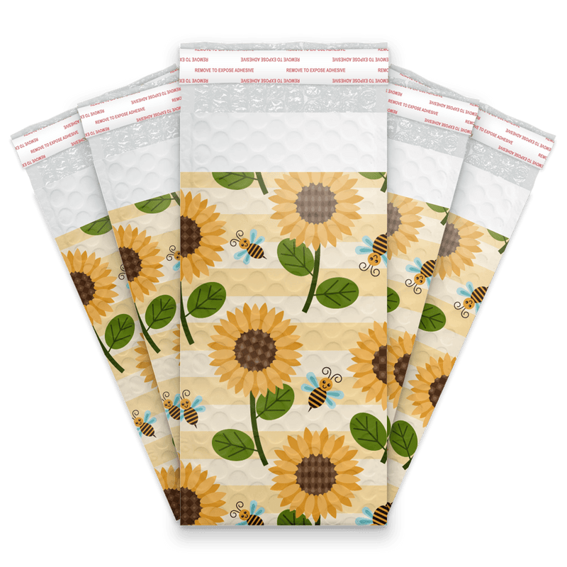 Sunflower and Bees Designer Poly Bubble Mailer Padded Shipping Bags Pro Supply Global