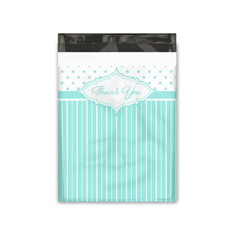 10x13 Turquoise Thank You Stripes Polka Dots & Chevron Poly Mailers Shipping Envelopes Premium Printed Bags - Pro Supply Global