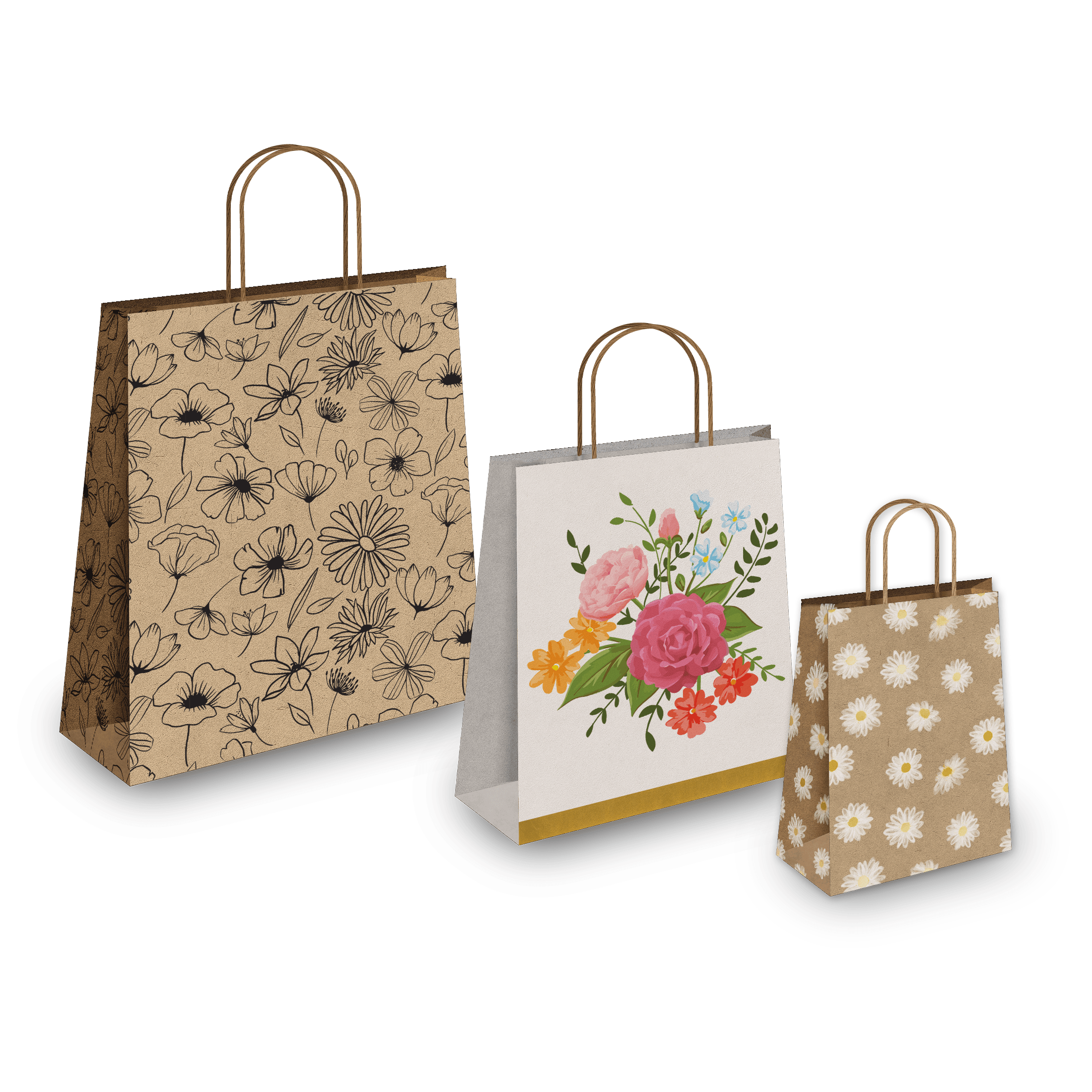 Flora Designer Printed Kraft Paper Shopping Bags Combo Pro Supply Global