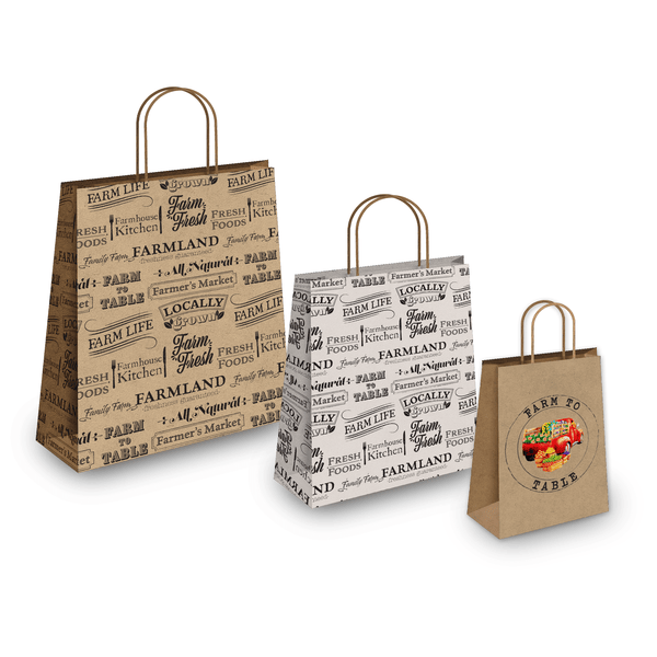 Local Farm Designer Printed Kraft Paper Shopping Bags Combo Pro Supply Global