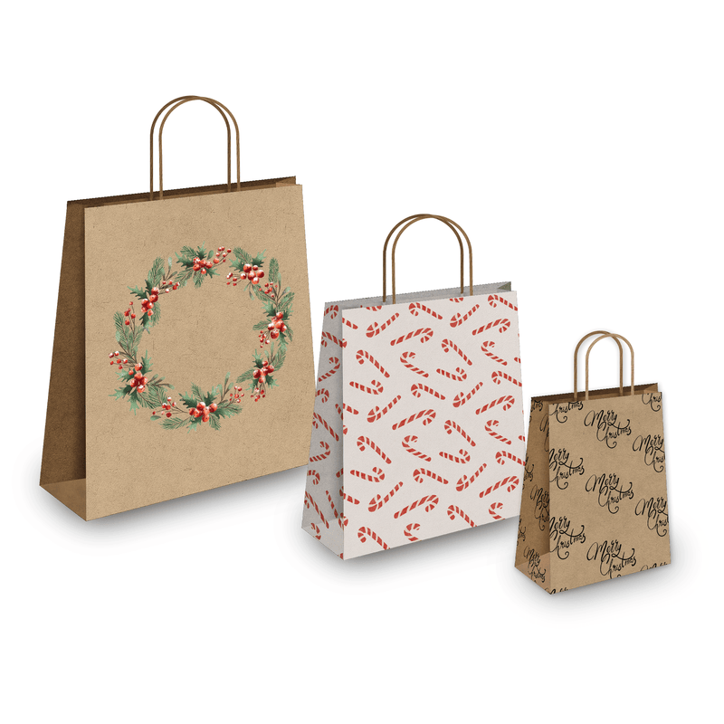 Merry Christmas Combo Kraft Paper Shopping Bags Designer Printed Pro Supply Global