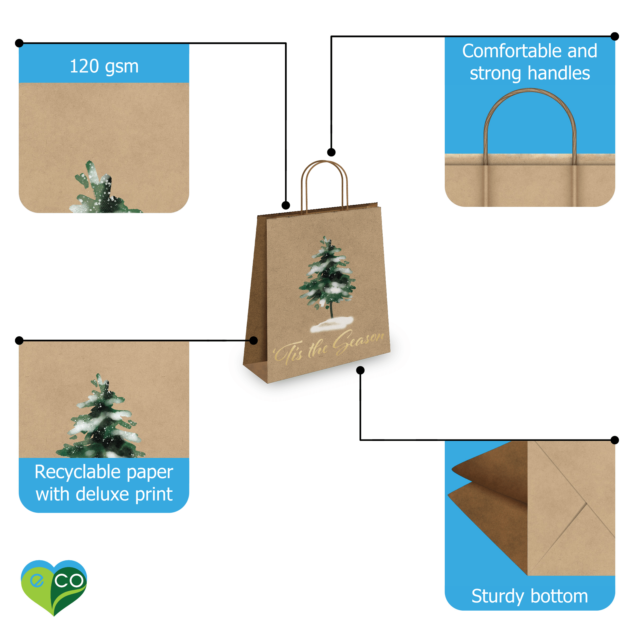 Fir Trees Kraft Gift Bags Mixed Size Set - Pro Supply Global