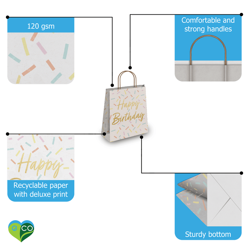 Birthday Kraft Gift Bags (10.5x8x4.5 inches) - Pro Supply Global