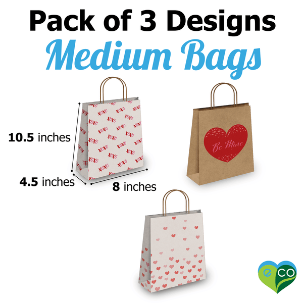 Hearts Kraft Gift Bags (10.5x8x4.5 inches) - Pro Supply Global