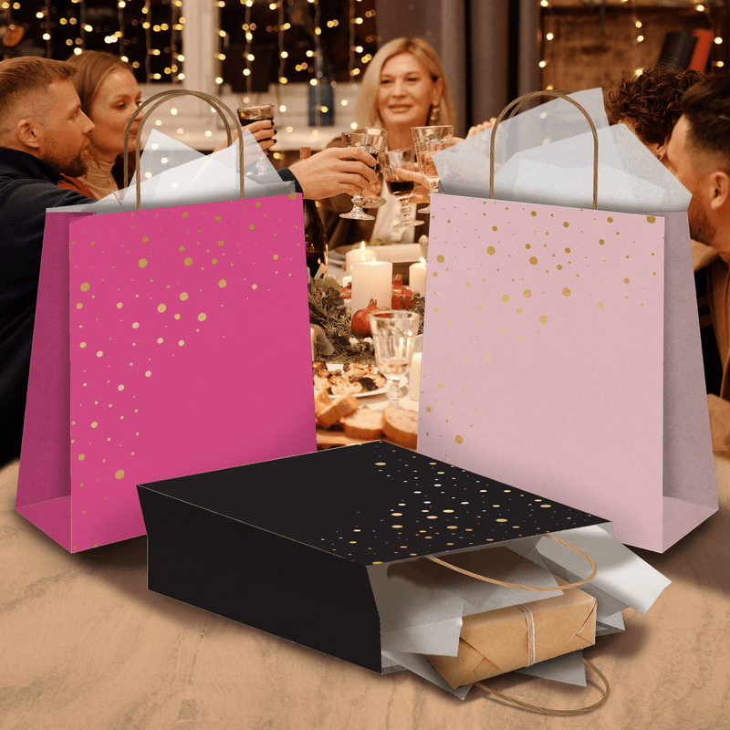 Gold Confetti Kraft Gift Bags (10.5x8x4.5 inches) - Pro Supply Global
