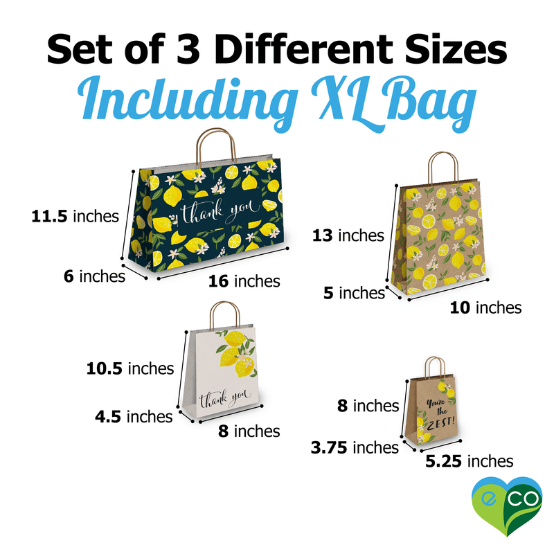 Lemons Kraft Gift Bags Mixed Size Set - Pro Supply Global