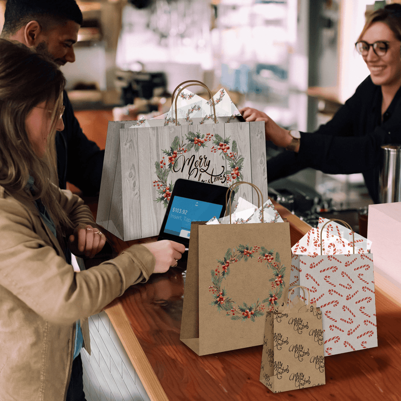 Christmas Wreath Kraft Gift Bags Mixed Size Set - Pro Supply Global