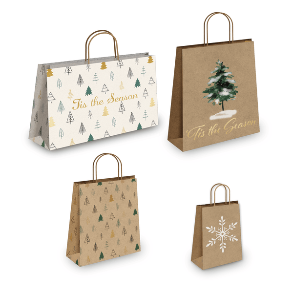 Fir Trees Kraft Gift Bags Mixed Size Set - Pro Supply Global