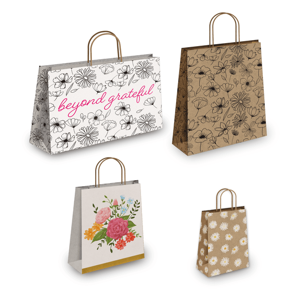 Floral Kraft Gift Bags Mixed Size Set - Pro Supply Global