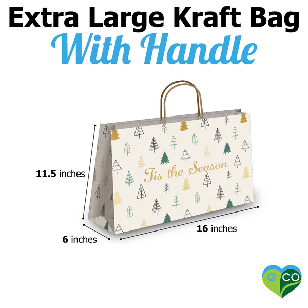 Fir Trees Christmas Vogue Kraft Shopping Bags with Handles (11.5x16x6 inches) - Pro Supply Global