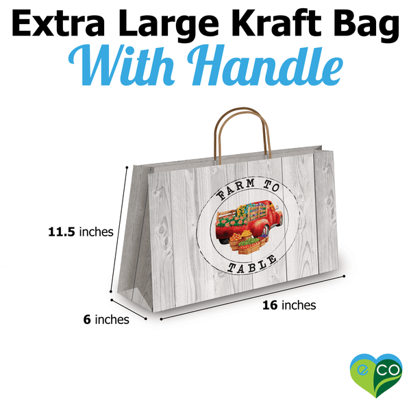 Farm to Table Large Birthday Gift Bags Vogue Kraft Shopping Bags with Handles (11.5x16x6 inches) - Pro Supply Global