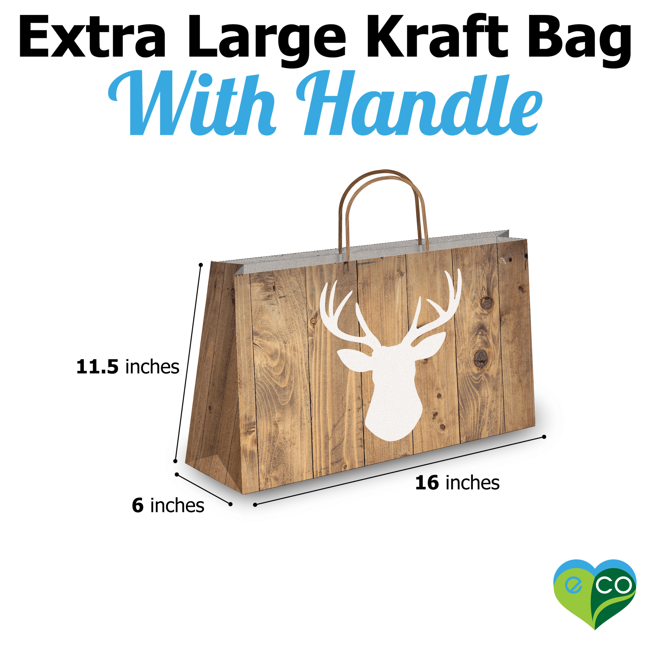 Deer Head Large Birthday Gift Bags Vogue Kraft Shopping Bags with Handles (11.5x16x6 inches) - Pro Supply Global