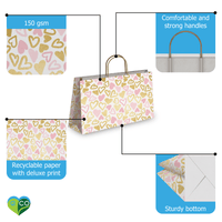 Pink and Gold Hearts Kraft Gift Bags Mixed Size Set - Pro Supply Global