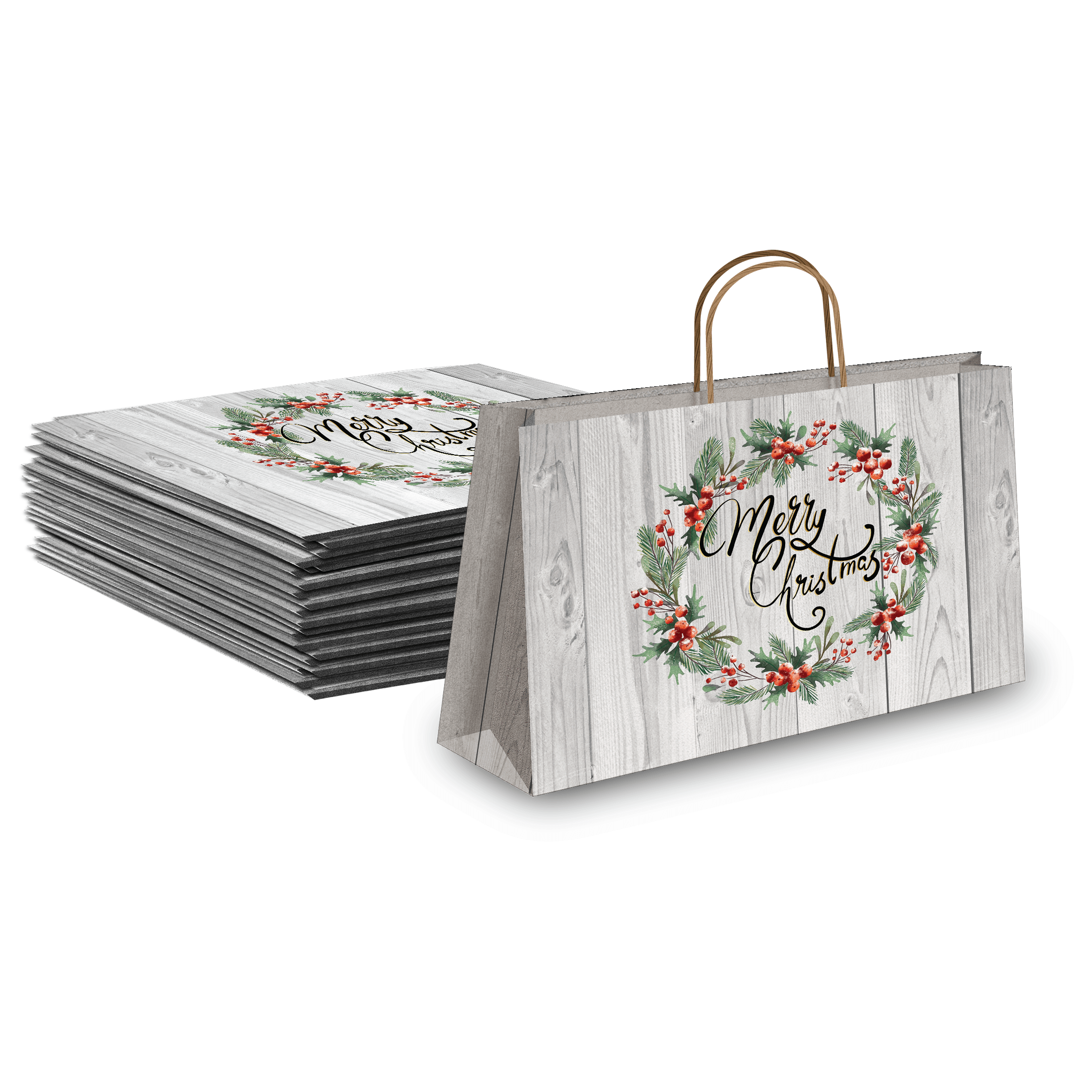 Merry Christmas Printed Designer Kraft Paper Shopping Bags Pro Supply Global
