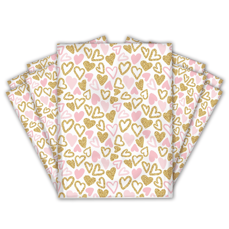 12x15" Pink and Gold Hearts Designer Poly Mailers Shipping Envelopes Premium Printed Bags - Pro Supply Global