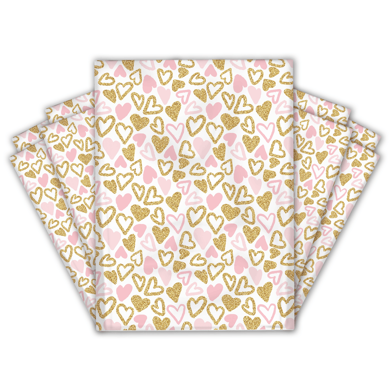 19x24" Pink and Gold Hearts Designer Poly Mailers Shipping Envelopes Premium Printed Bags - Pro Supply Global