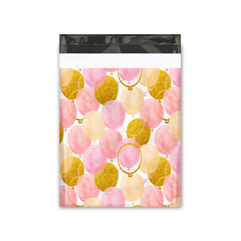 10x13 Pink and Gold Balloons Designer Poly Mailers Shipping Envelopes Premium Printed Bags - Pro Supply Global