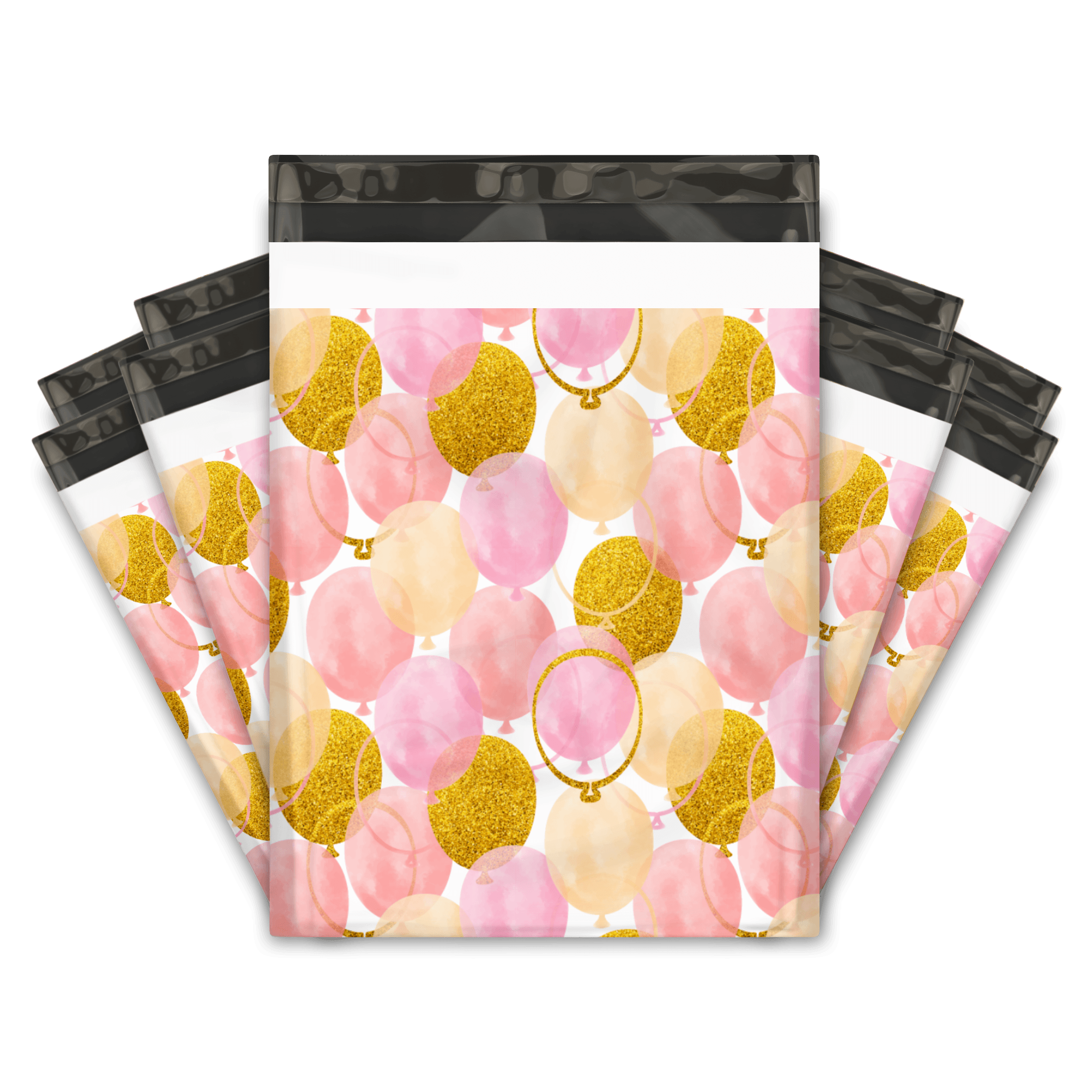 Pink and Gold Balloons Designer Poly Mailers Shipping Envelopes Premium Printed Bags
