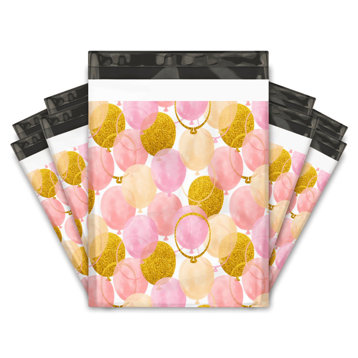 Pink and Gold Balloons Designer Poly Mailers Shipping Envelopes Premium Printed Bags