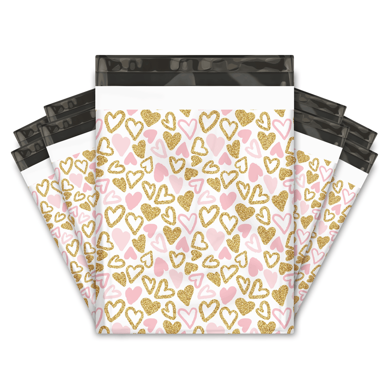 Pink & Gold Hearts Designer Poly mailer shipping bag Pro supply Global