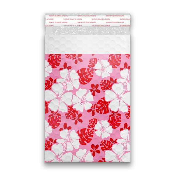 6x9 Pink Hibiscus Flower Designer Self Seal Poly Bubble Mailers Shipping Envelopes Custom Boutique Padded Bags - Pro Supply Global