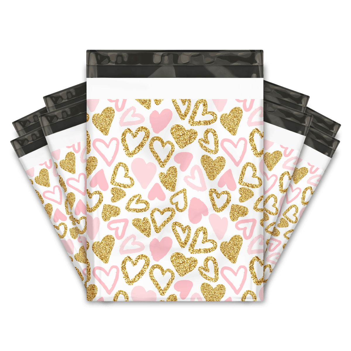 Pink Gold Hearts Designer Poly mailers bags Pro supply Global