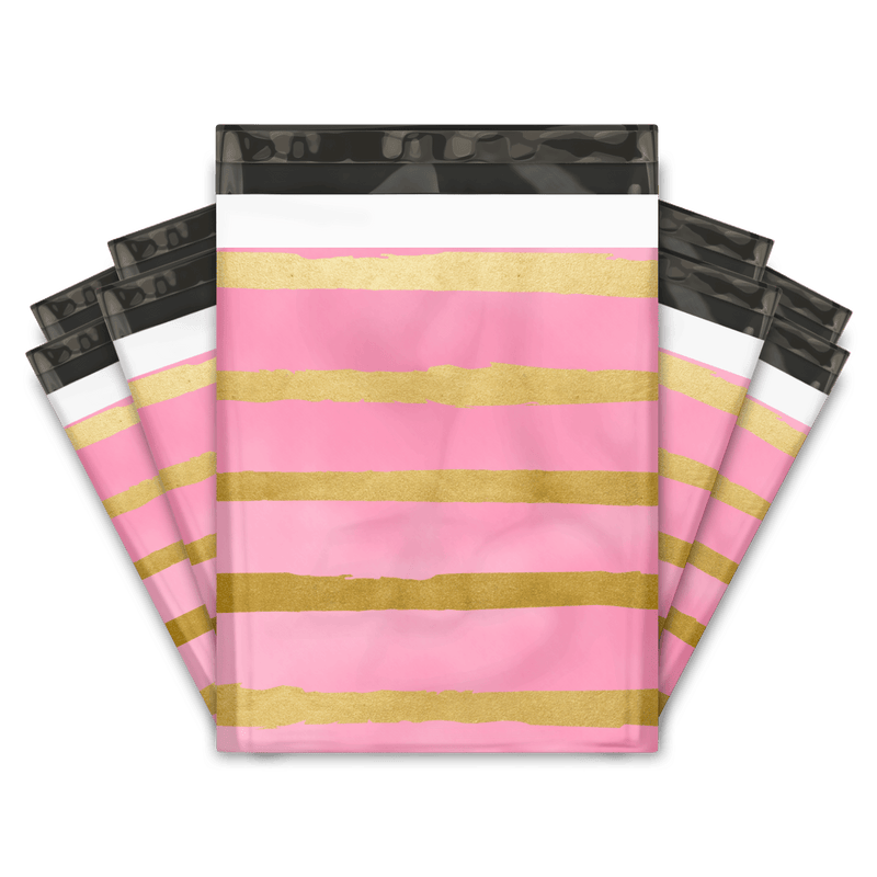 Pink Gold Stripes Designer Poly Mailer Shipping Bags Pro Supply Global