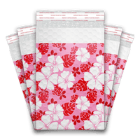 Pink Hibiscus Flower Designer Self Seal Poly Bubble Mailers Shipping Envelopes Custom Boutique Padded Bags
