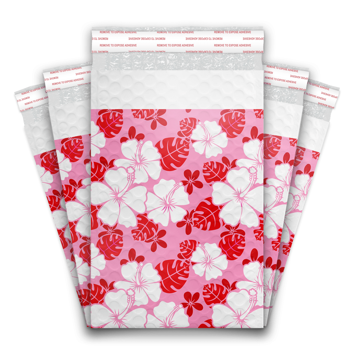 Pink Hibiscus Flower Designer Self Seal Poly Bubble Mailers Shipping Envelopes Custom Boutique Padded Bags